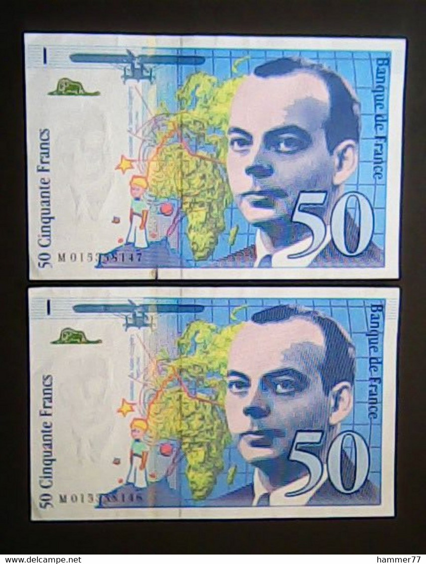 France 1994: 2 X 50 Francs "St Exupery" With Consecutive Serial Numbers - 50 F 1992-1999 ''St Exupéry''