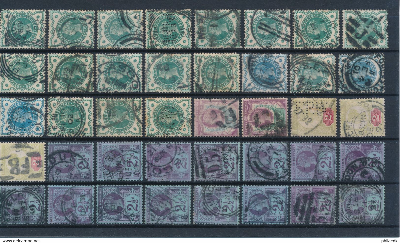 GRANDE BRETAGNE - COLLECTION DE 1818 TIMBRES CLASSIQUES OBLITERES POUR ETUDE DES OBLITERATIONS PAIRES PERFORES TEINTES - Collezioni