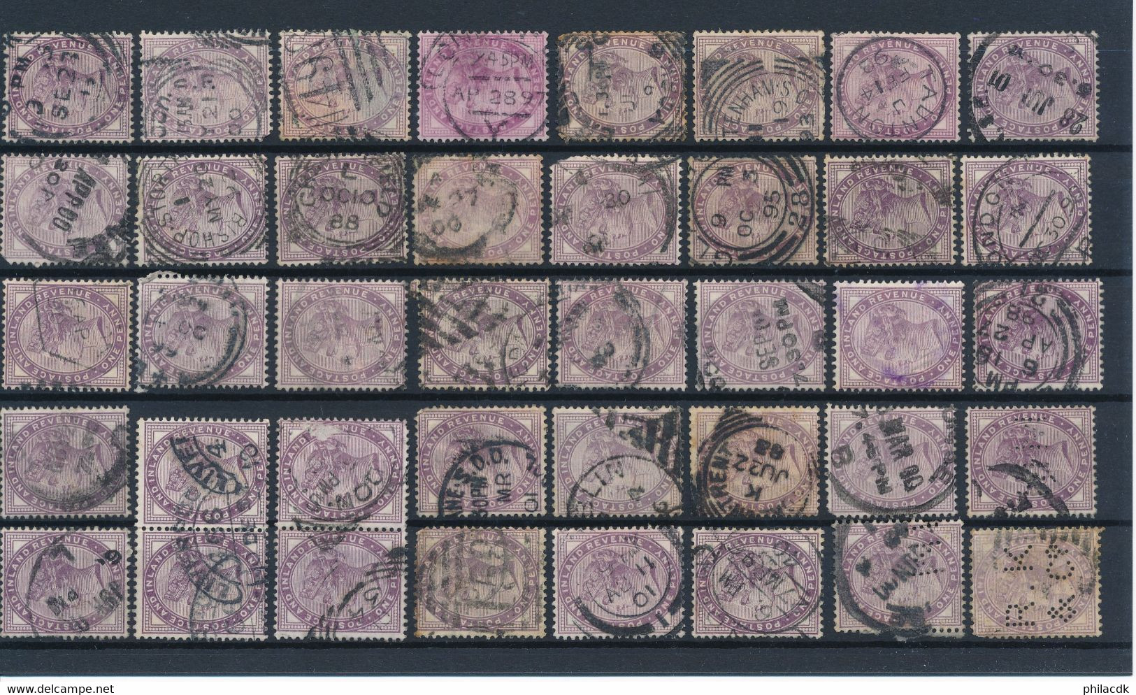 GRANDE BRETAGNE - COLLECTION DE 1818 TIMBRES CLASSIQUES OBLITERES POUR ETUDE DES OBLITERATIONS PAIRES PERFORES TEINTES