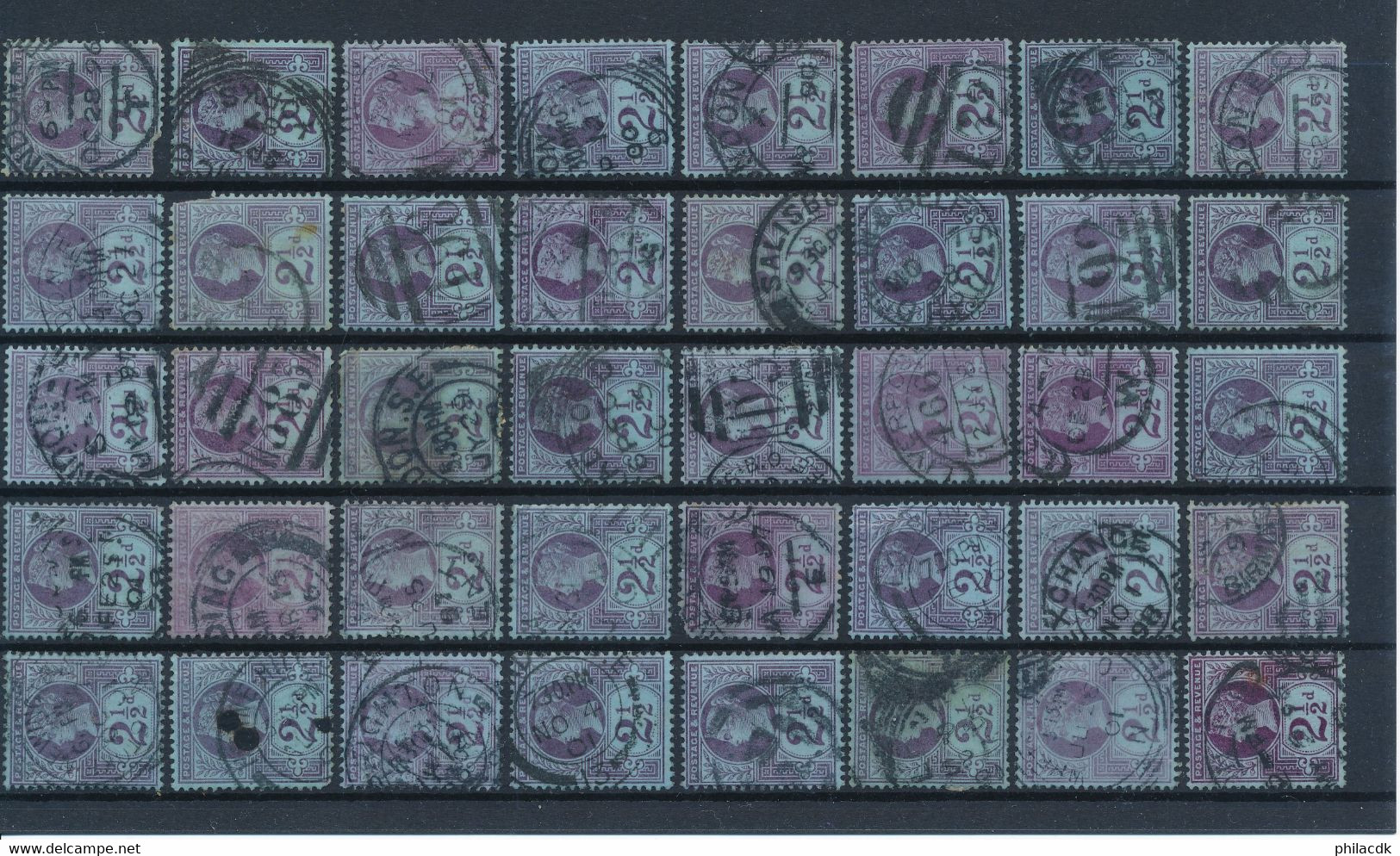 GRANDE BRETAGNE - COLLECTION DE 1818 TIMBRES CLASSIQUES OBLITERES POUR ETUDE DES OBLITERATIONS PAIRES PERFORES TEINTES