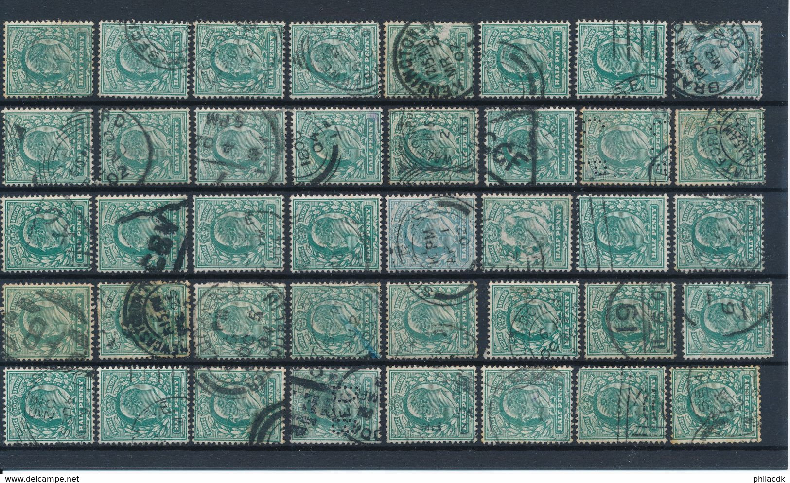 GRANDE BRETAGNE - COLLECTION DE 1818 TIMBRES CLASSIQUES OBLITERES POUR ETUDE DES OBLITERATIONS PAIRES PERFORES TEINTES