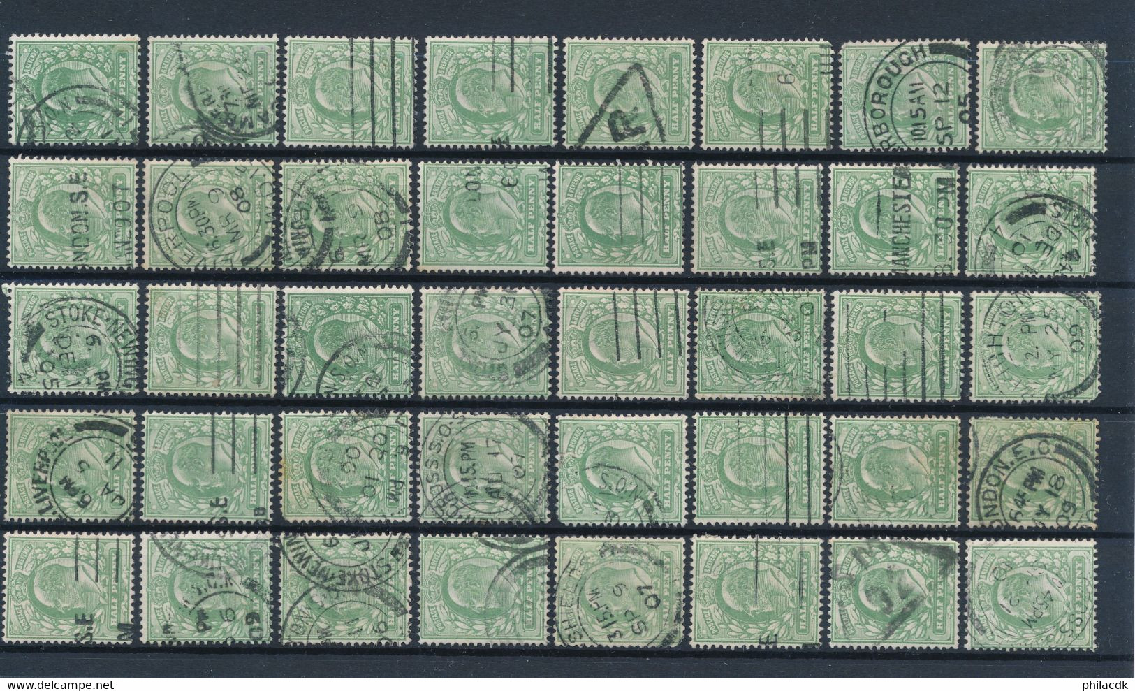 GRANDE BRETAGNE - COLLECTION DE 1818 TIMBRES CLASSIQUES OBLITERES POUR ETUDE DES OBLITERATIONS PAIRES PERFORES TEINTES