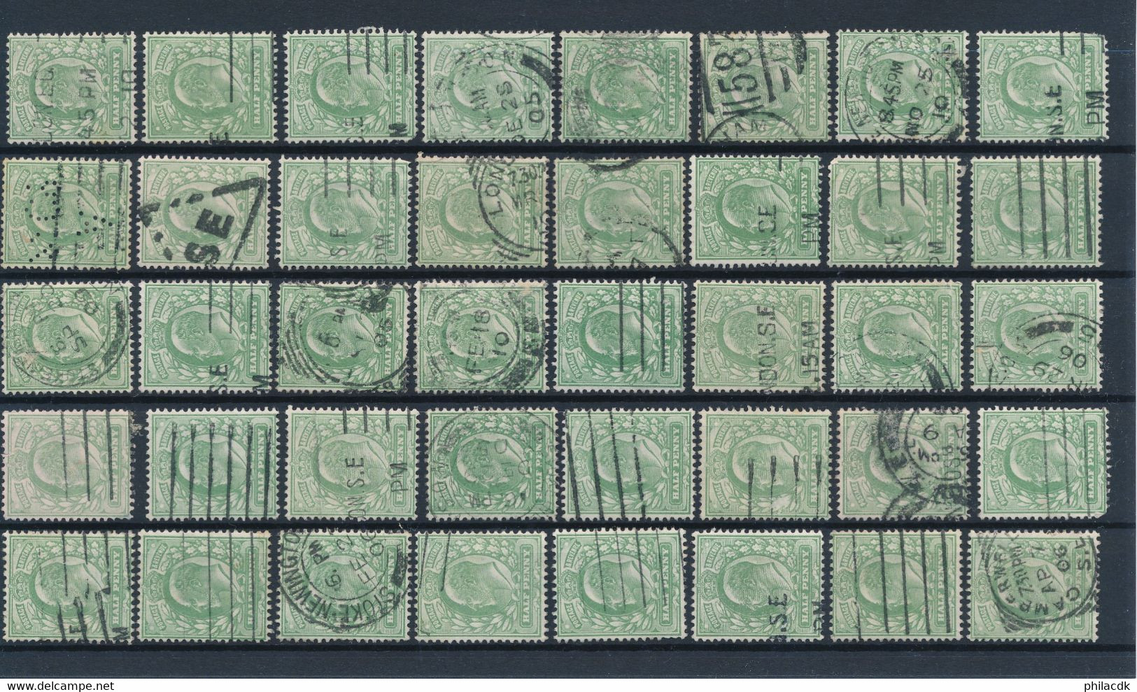 GRANDE BRETAGNE - COLLECTION DE 1818 TIMBRES CLASSIQUES OBLITERES POUR ETUDE DES OBLITERATIONS PAIRES PERFORES TEINTES