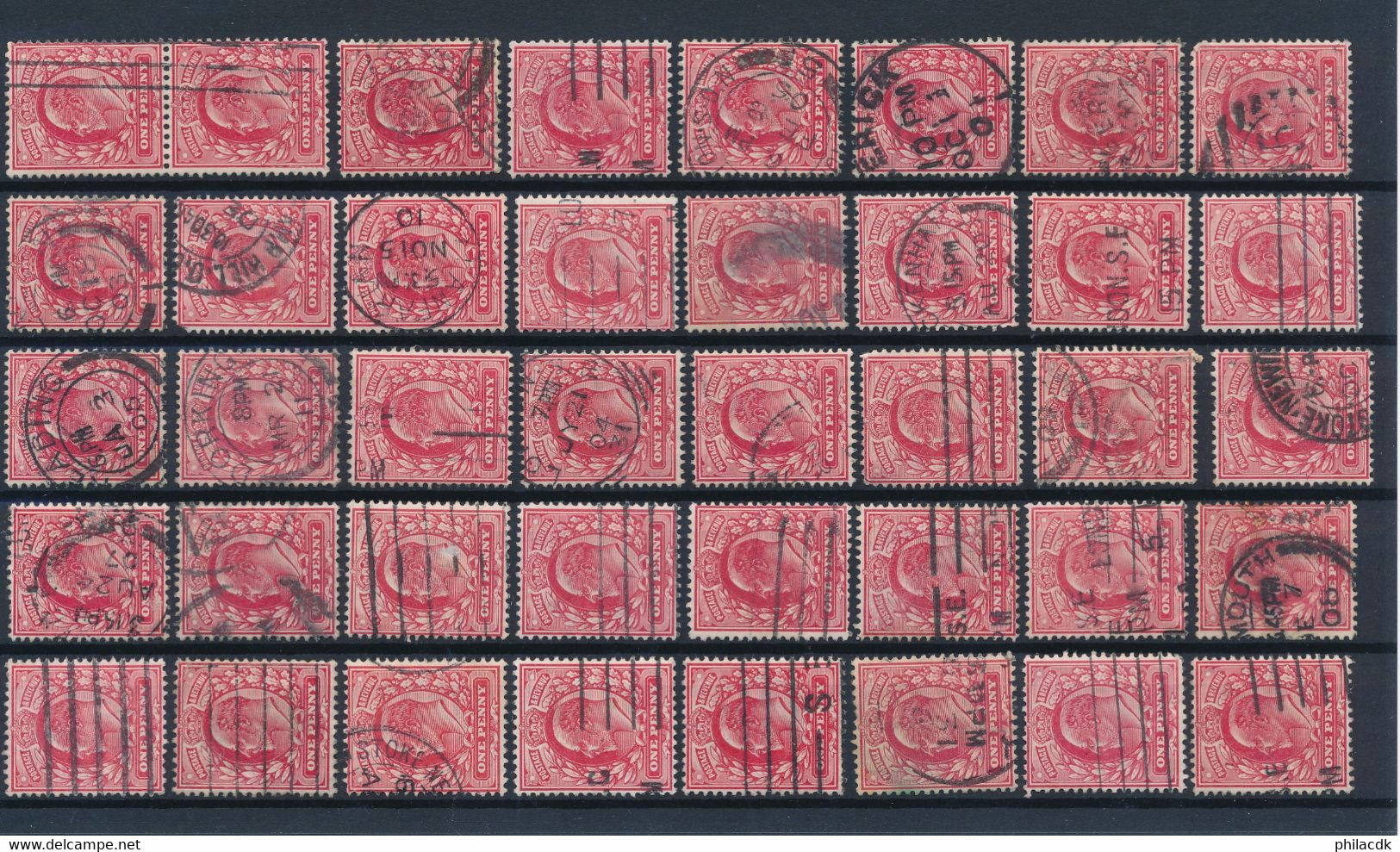 GRANDE BRETAGNE - COLLECTION DE 1818 TIMBRES CLASSIQUES OBLITERES POUR ETUDE DES OBLITERATIONS PAIRES PERFORES TEINTES