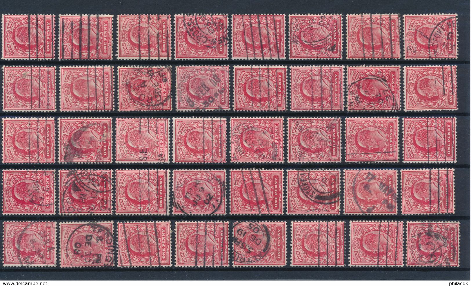 GRANDE BRETAGNE - COLLECTION DE 1818 TIMBRES CLASSIQUES OBLITERES POUR ETUDE DES OBLITERATIONS PAIRES PERFORES TEINTES