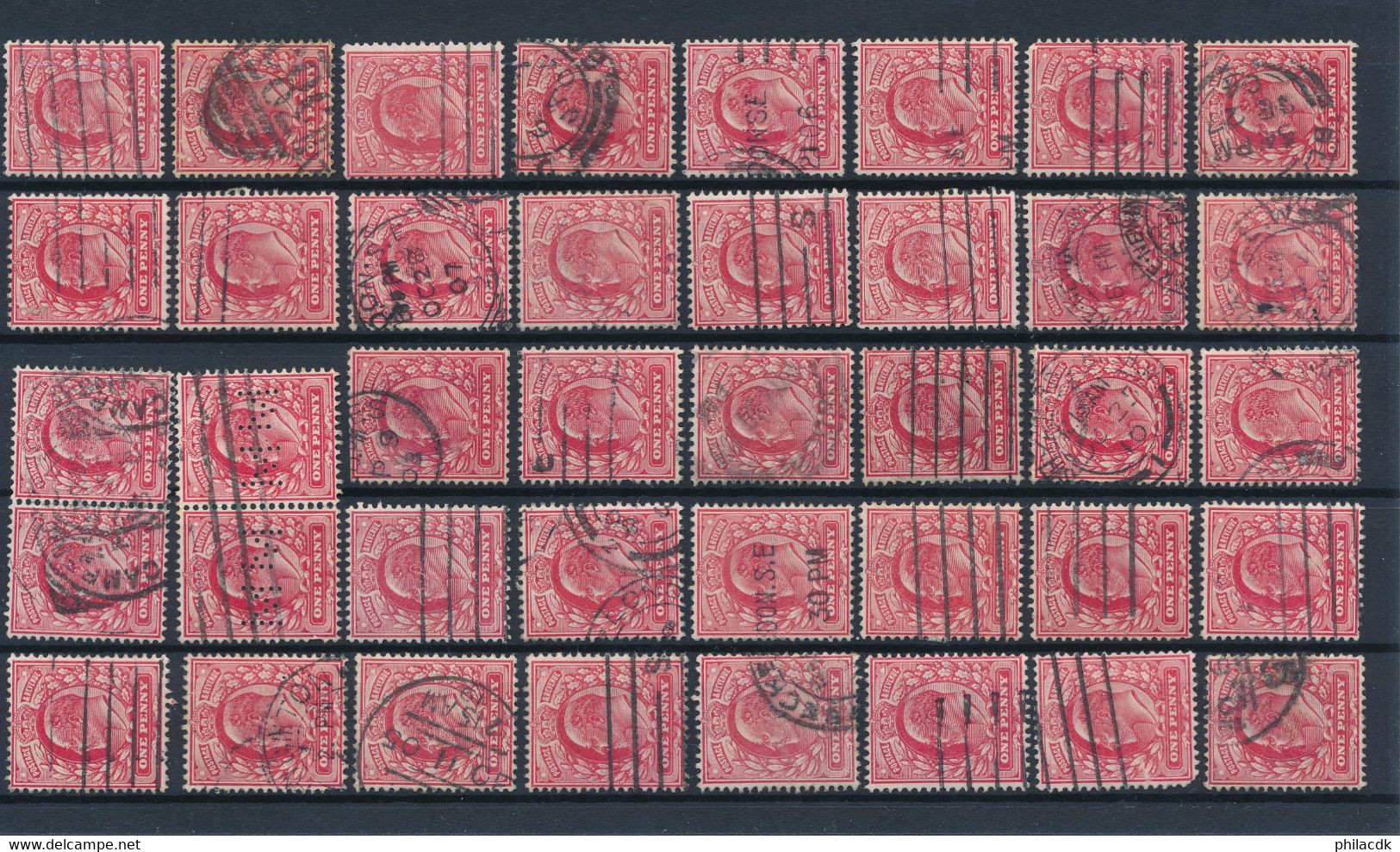 GRANDE BRETAGNE - COLLECTION DE 1818 TIMBRES CLASSIQUES OBLITERES POUR ETUDE DES OBLITERATIONS PAIRES PERFORES TEINTES