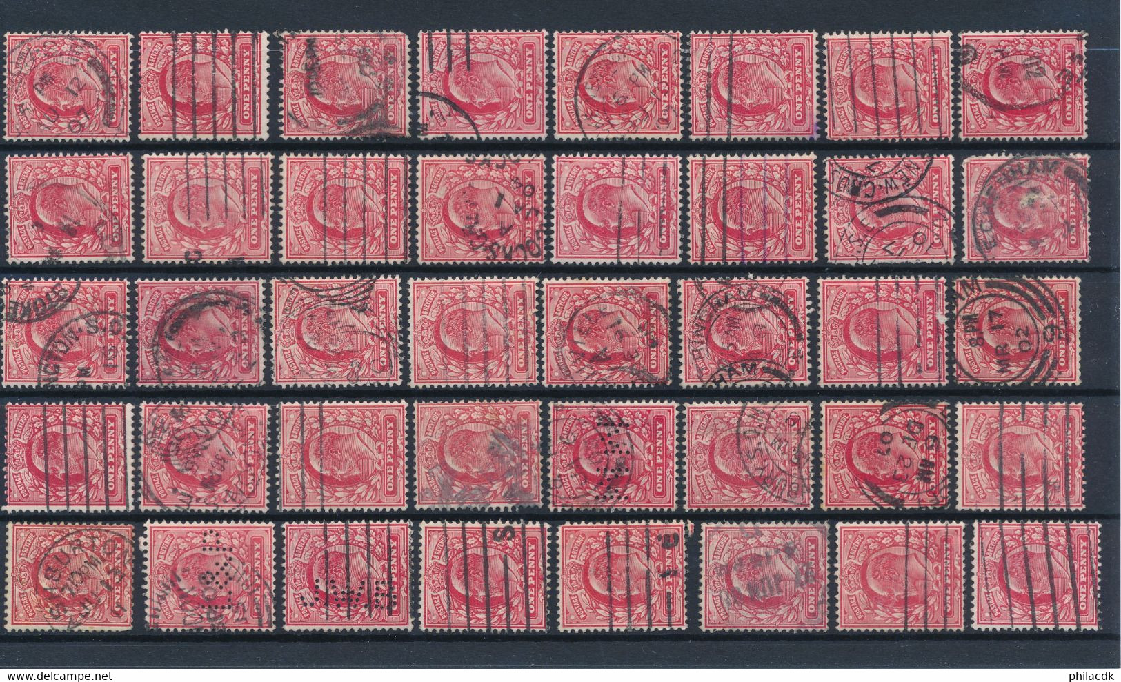 GRANDE BRETAGNE - COLLECTION DE 1818 TIMBRES CLASSIQUES OBLITERES POUR ETUDE DES OBLITERATIONS PAIRES PERFORES TEINTES