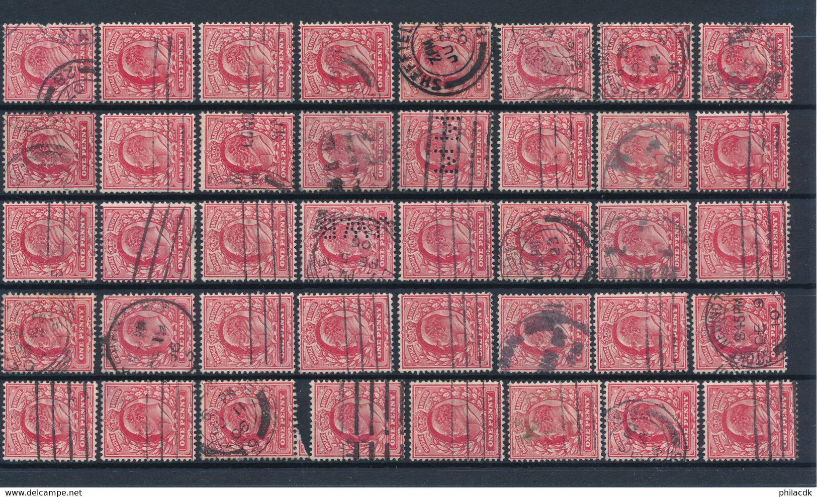 GRANDE BRETAGNE - COLLECTION DE 1818 TIMBRES CLASSIQUES OBLITERES POUR ETUDE DES OBLITERATIONS PAIRES PERFORES TEINTES