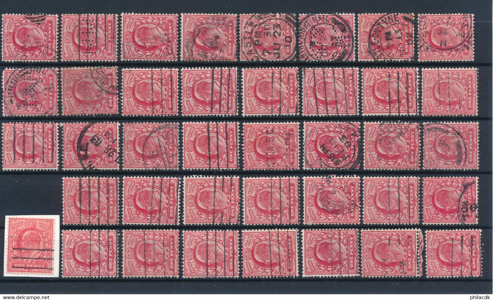 GRANDE BRETAGNE - COLLECTION DE 1818 TIMBRES CLASSIQUES OBLITERES POUR ETUDE DES OBLITERATIONS PAIRES PERFORES TEINTES