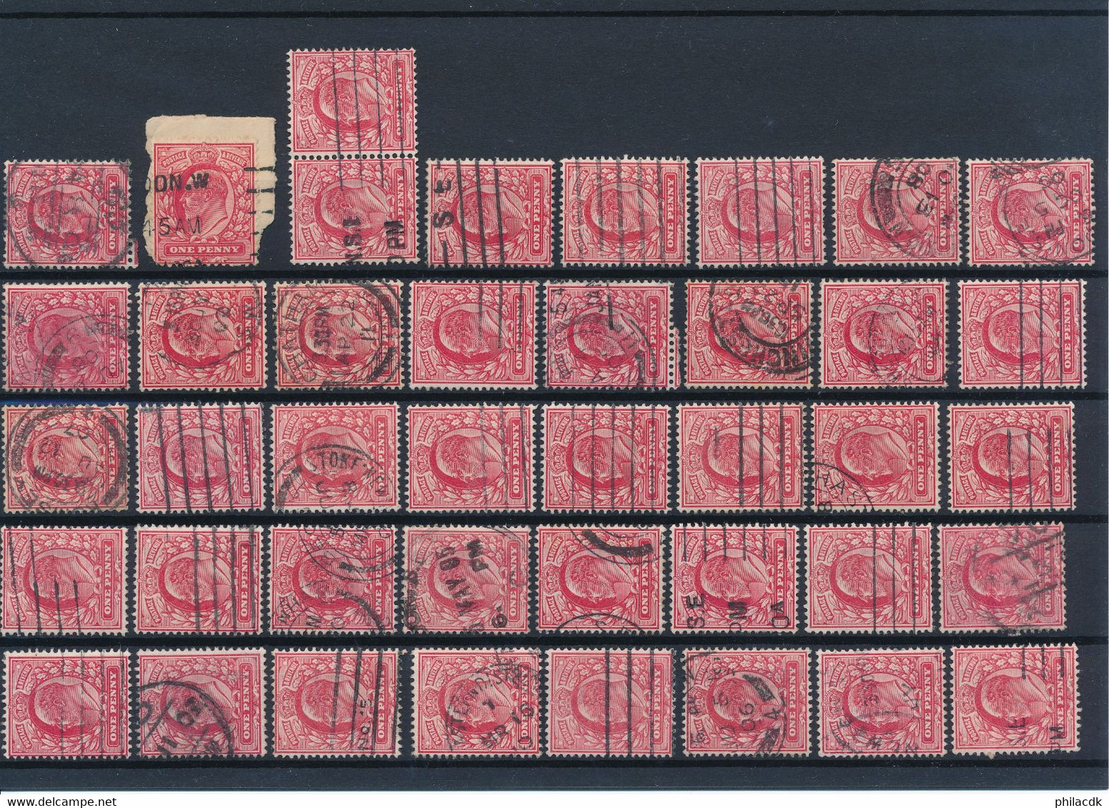 GRANDE BRETAGNE - COLLECTION DE 1818 TIMBRES CLASSIQUES OBLITERES POUR ETUDE DES OBLITERATIONS PAIRES PERFORES TEINTES