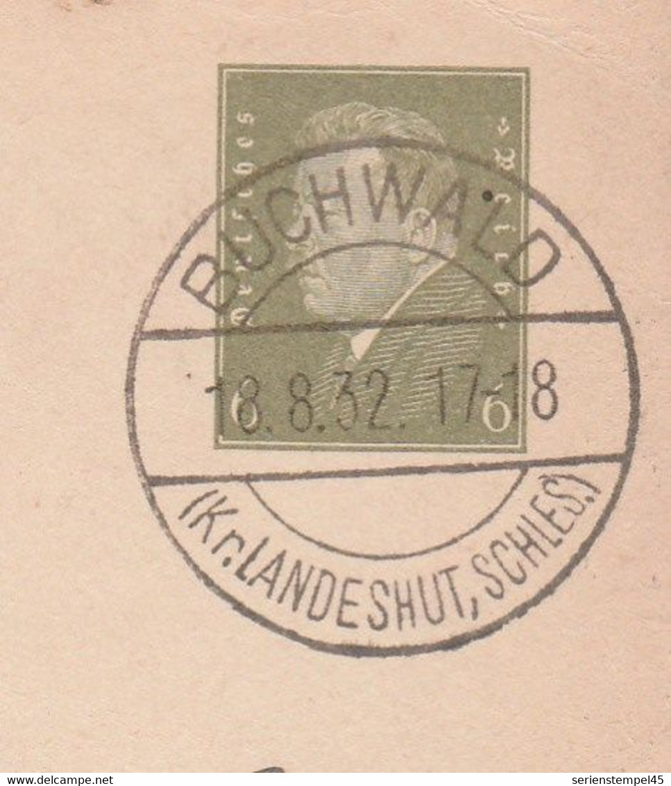 Deutsches Reich Karte Mit Tagesstempel Buchenwald 1932 Bukówka Kr Landeshut Schlesien - Briefe U. Dokumente