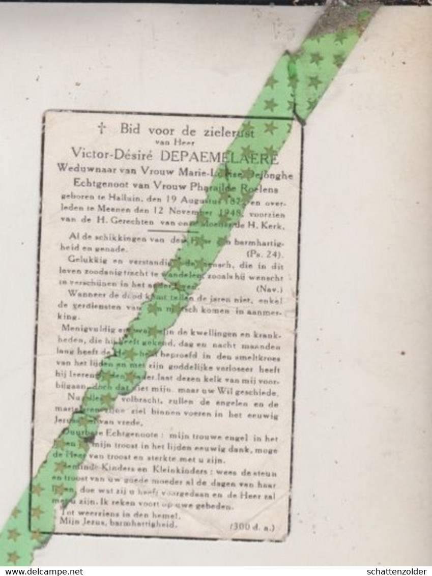 Victor Désirè Depaemelaere-Dejonghe-Roelens, Halluin 1872, Meenen 1948 - Obituary Notices