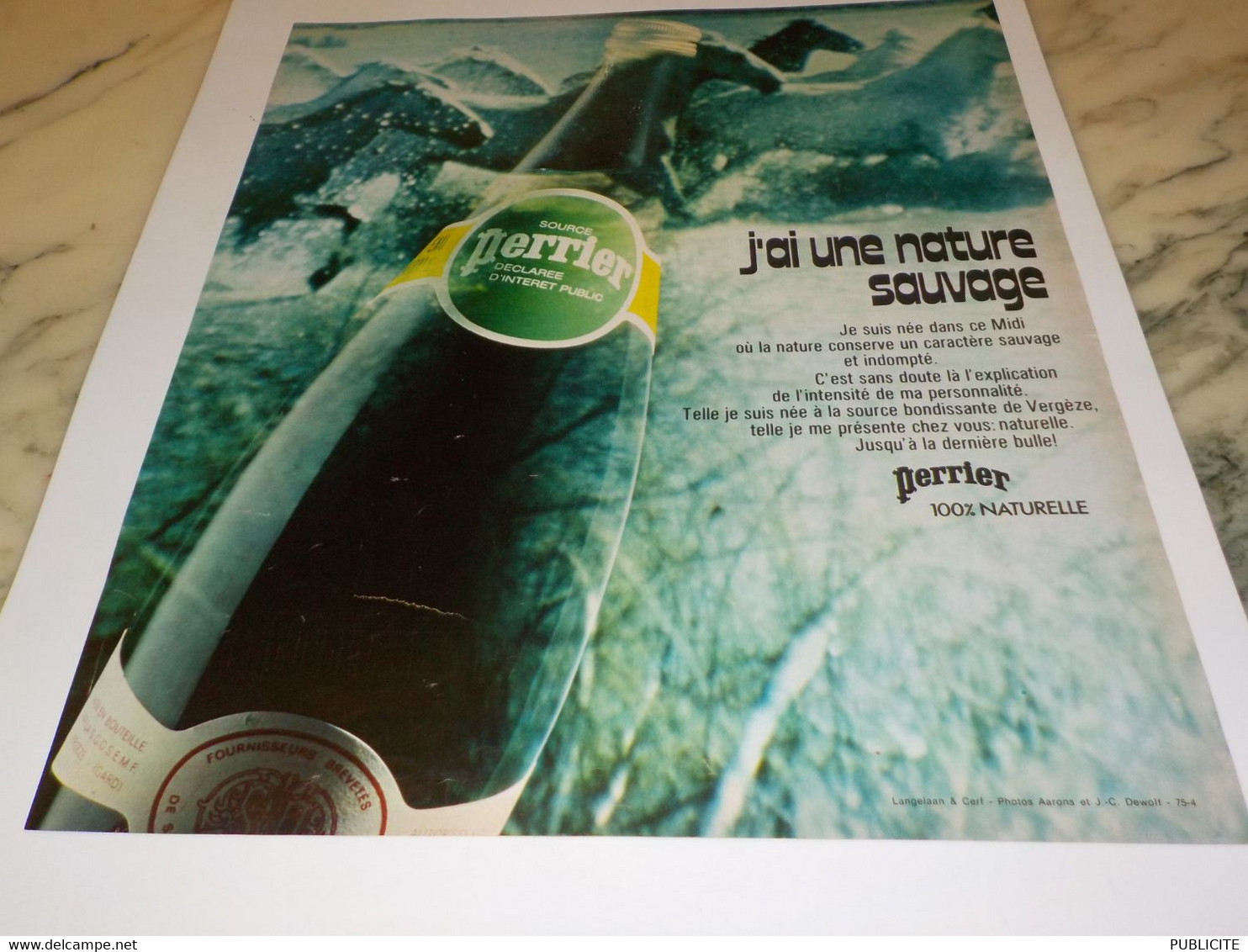ANCIENNE PUBLICITE NATURE SAUVAGE PERRIER  1976 - Afiches