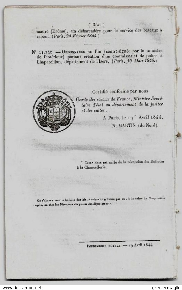 Bulletin Des Lois 1088 1844 Brevets D'invention (Opium Gabriel à Metz, Louis Dejean Cirque, Fichet Serrurier...)/Tannay - Décrets & Lois