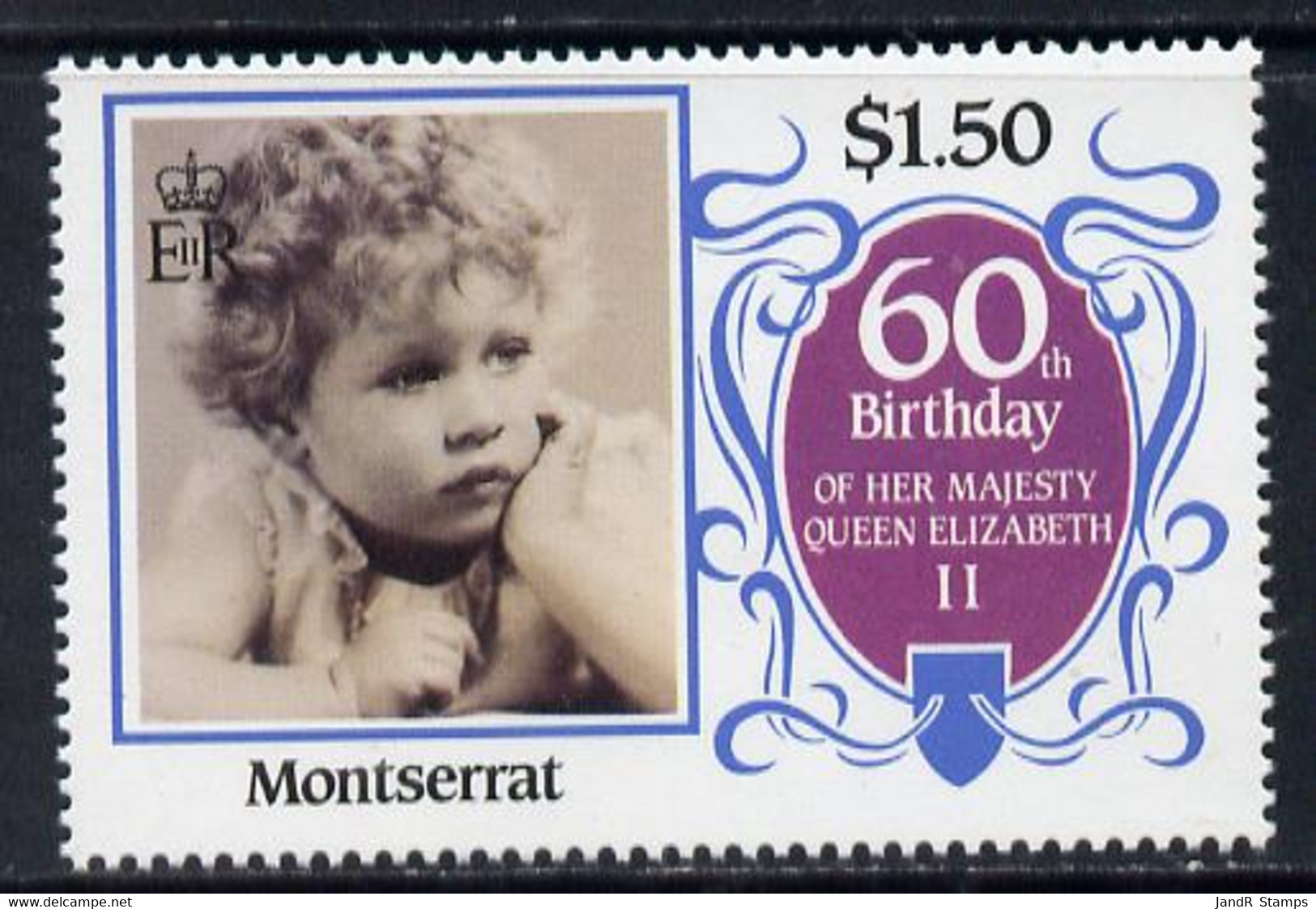 Montserrat 1986 Queen's 60th Birthday $1.50 U/m With Blue-grey Background Omitted (unlisted By SG) - Montserrat