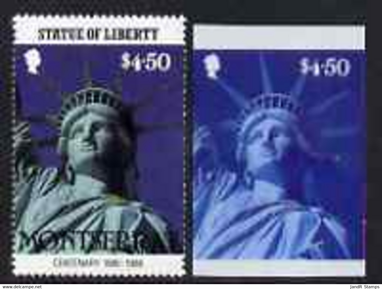 Montserrat 1986 Statue Of Liberty Centenary $4.50 Die Proof In Red And Blue Only On Plastic (Cromalin) Card Ex Archives, - Montserrat