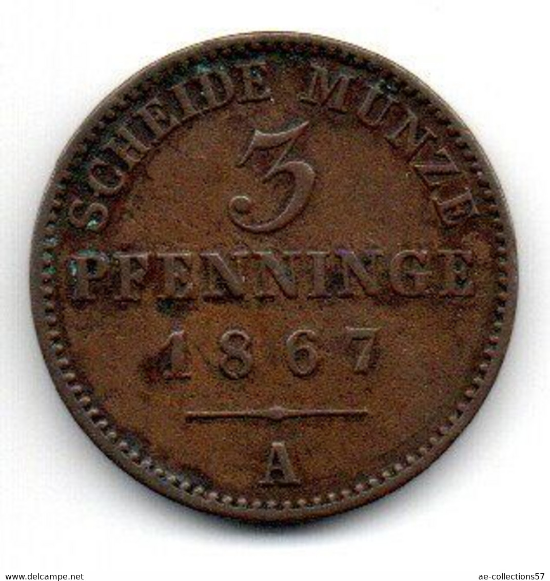 Prusse -  3 Pfenninge 1867 A  -  TB+ - Monedas Pequeñas & Otras Subdivisiones