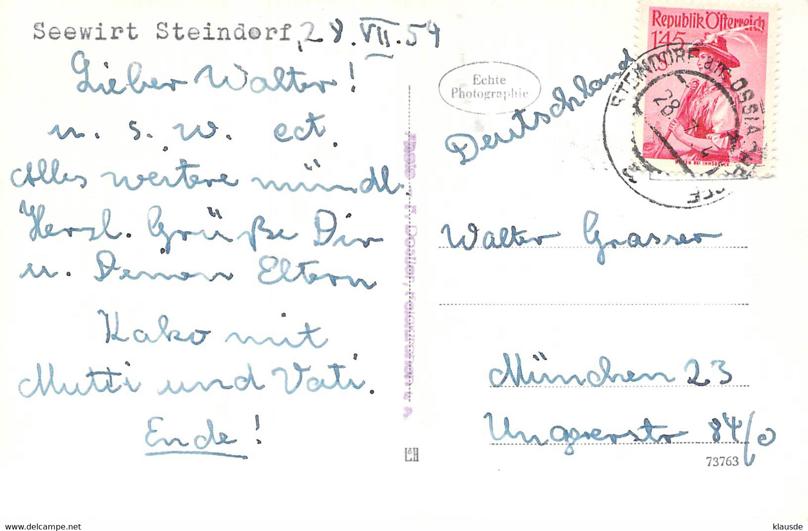Seewirt Steindorf 1954 - Feldkirchen In Kärnten
