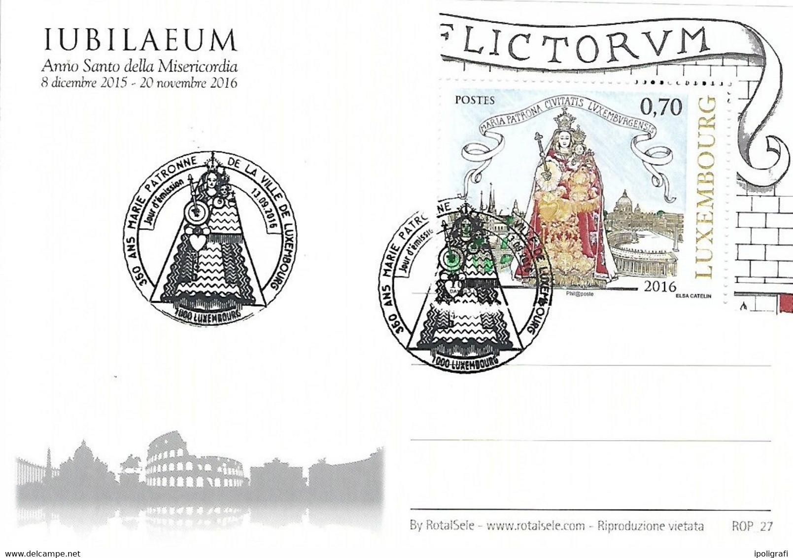 2016 Madonna Del  Lussemburgo, Congiunta Col Vaticano, Il @ Fdc Su Card Papa - Storia Postale