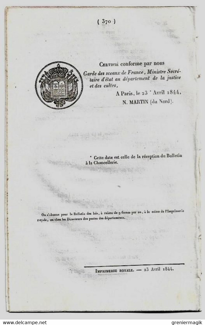 Bulletin des Lois 1090 1844 Organisation judiciaire du Sénégal/Musique gravée/Importation et transit de la Librairie