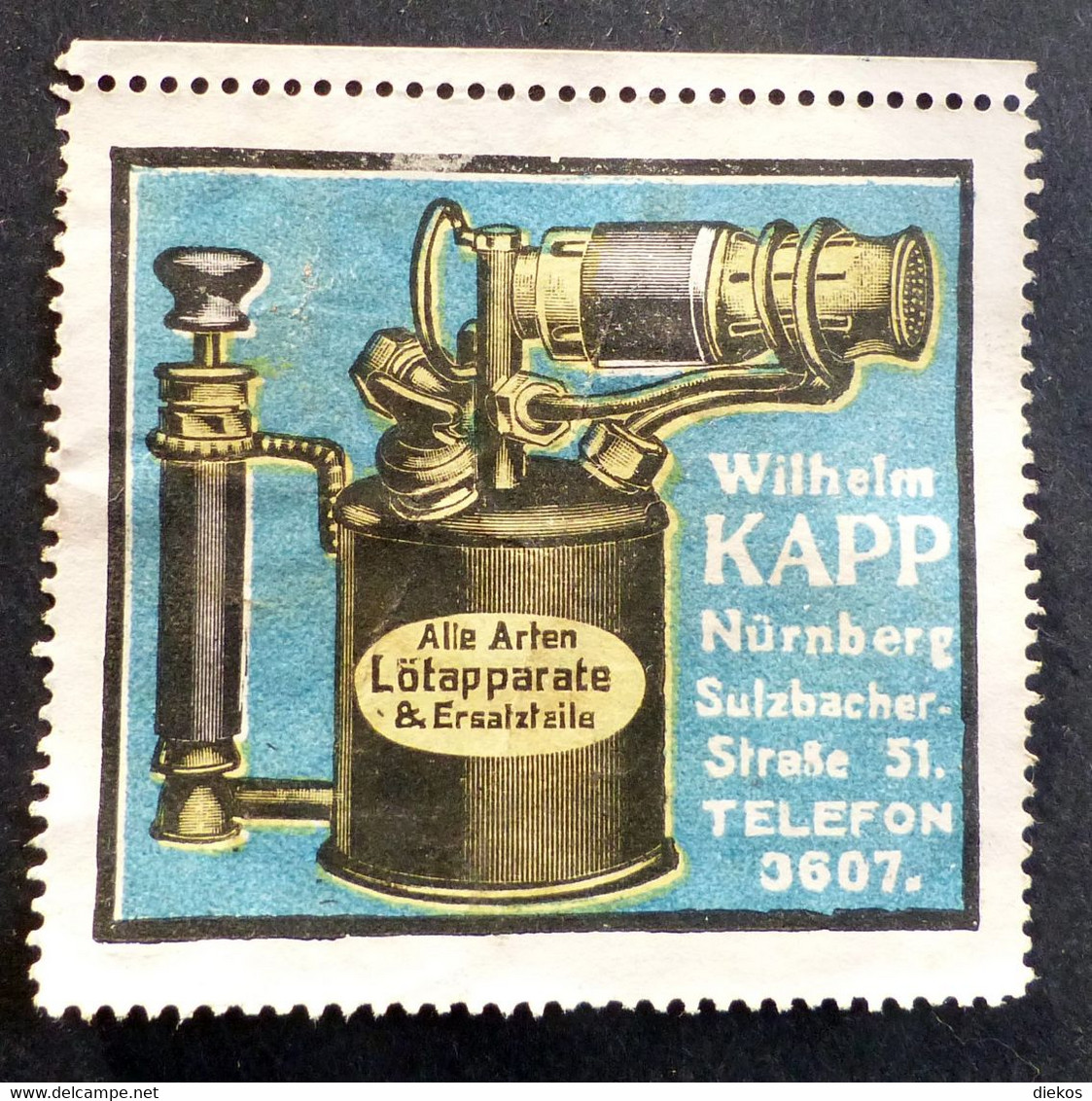Werbemarke Cinderella Poster Stamp Kapp Lötapparate Nürnberg  #Werbe2157 - Erinnofilie