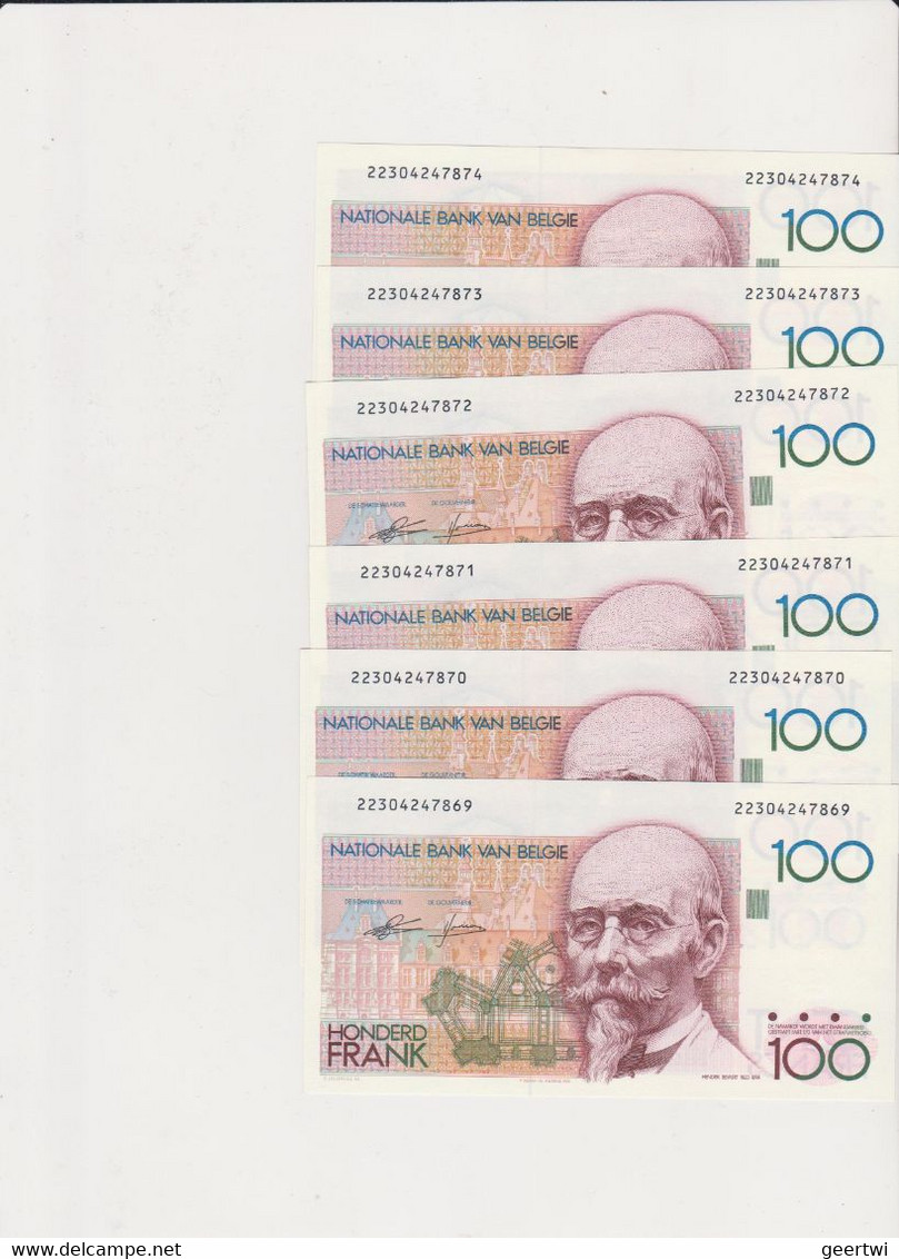 6 X 100 Frank Beyaert, 6 X Consecutive Numbers  UNC  RRRRR - 100 Francs