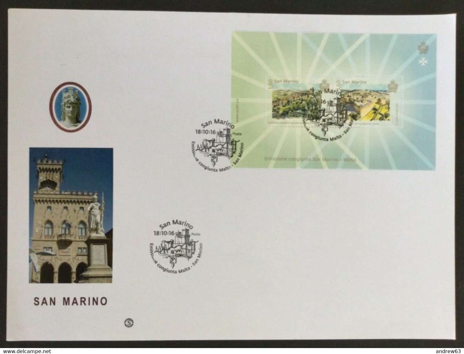 SAN MARINO - 2016 - BF139 Emissione Congiunta San Marino-Malta - FDC - Filagrano - FDC