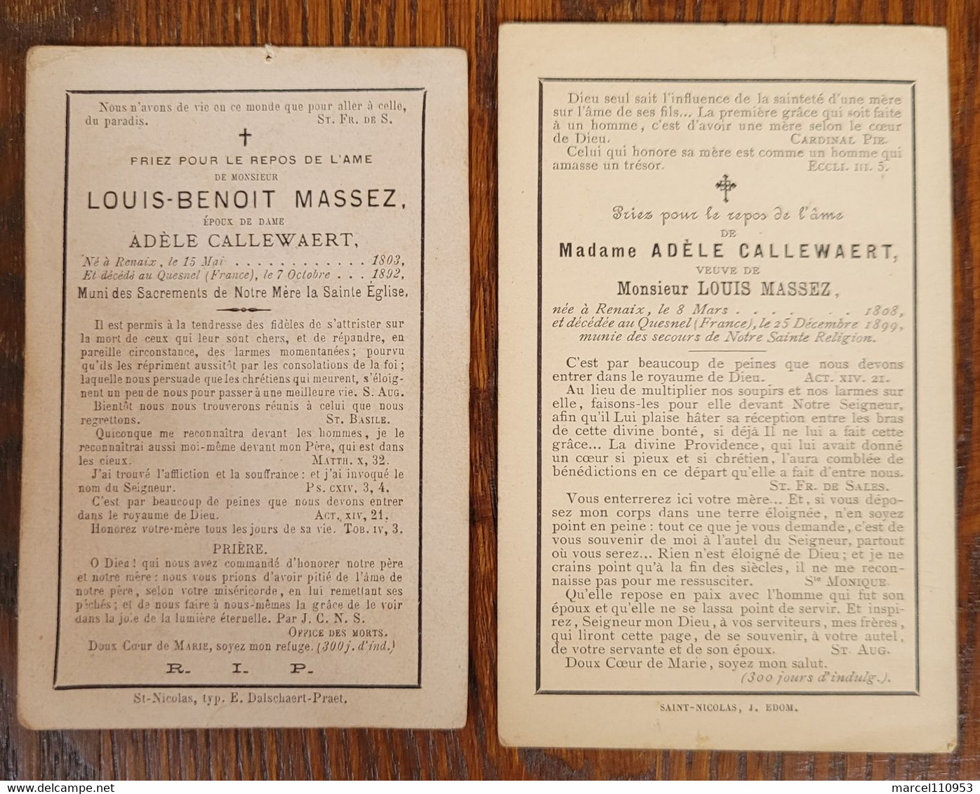 Massez Louis Et Callewaert Adèle - Renaix / Quesnel ( France) - Obituary Notices