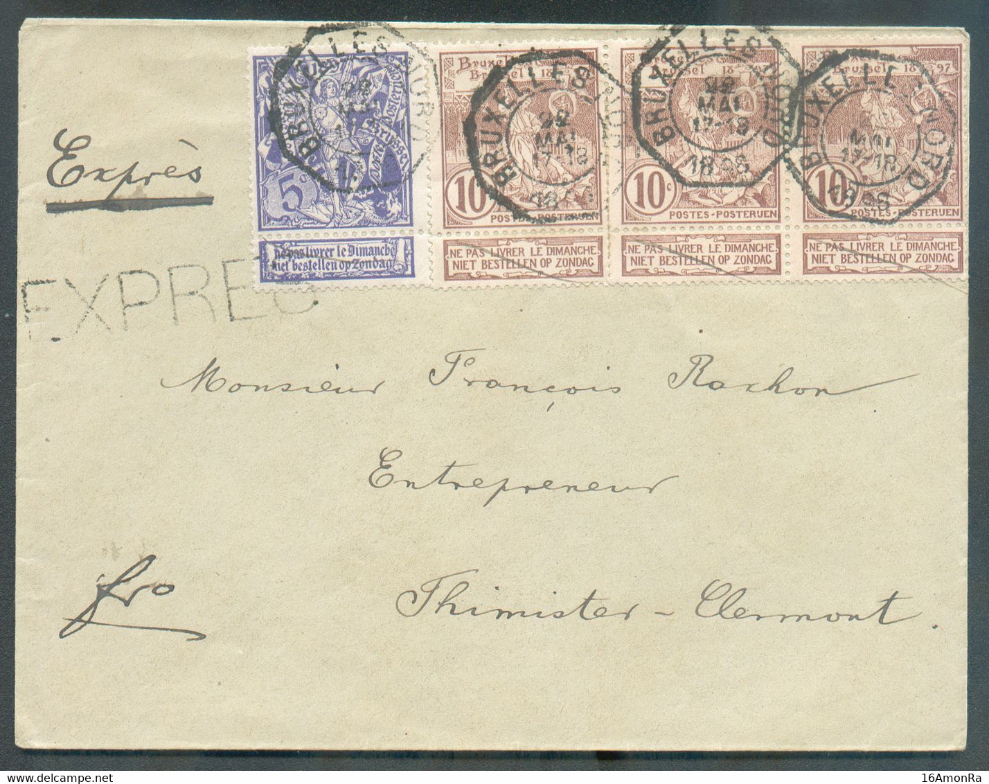 N°71-73(3) Obl. Télégraphique BRUXELLES (NORD) sur Lettre EXPRES du 22 Mai 1898 Vers Thimister-Clermont. - Superbe - 186 - 1894-1896 Ausstellungen