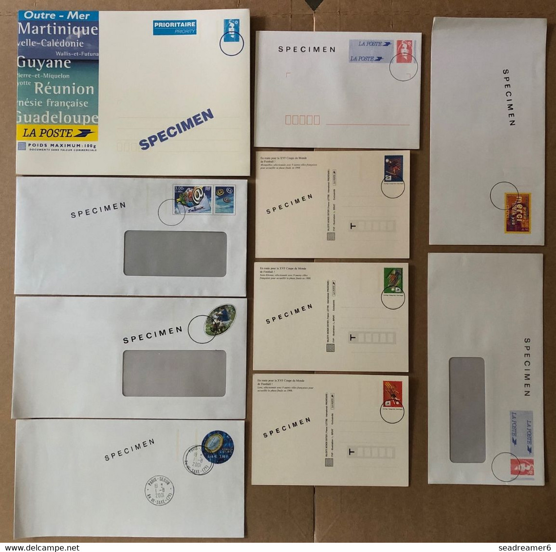 Lot De 10 Lettres, Cartes Et Pret à Poster "outremer" Surchargés Spécimen, 9 Neufs & 1 Oblitérés Pas Si Courant !! - Especimenes