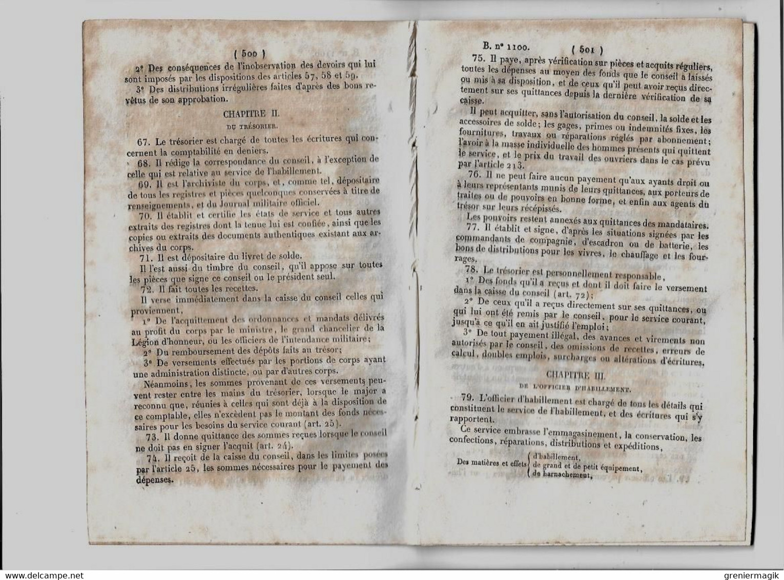 Bulletin Des Lois 1100 1844 Administration Et Comptabilité Des Corps De Troupe (armée)/Travaux Publics/Thomer-la-Sôgne - Décrets & Lois