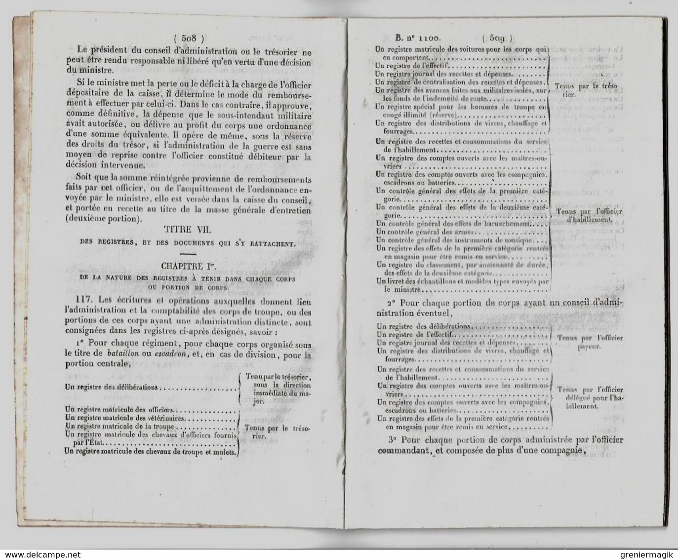 Bulletin Des Lois 1100 1844 Administration Et Comptabilité Des Corps De Troupe (armée)/Travaux Publics/Thomer-la-Sôgne - Décrets & Lois