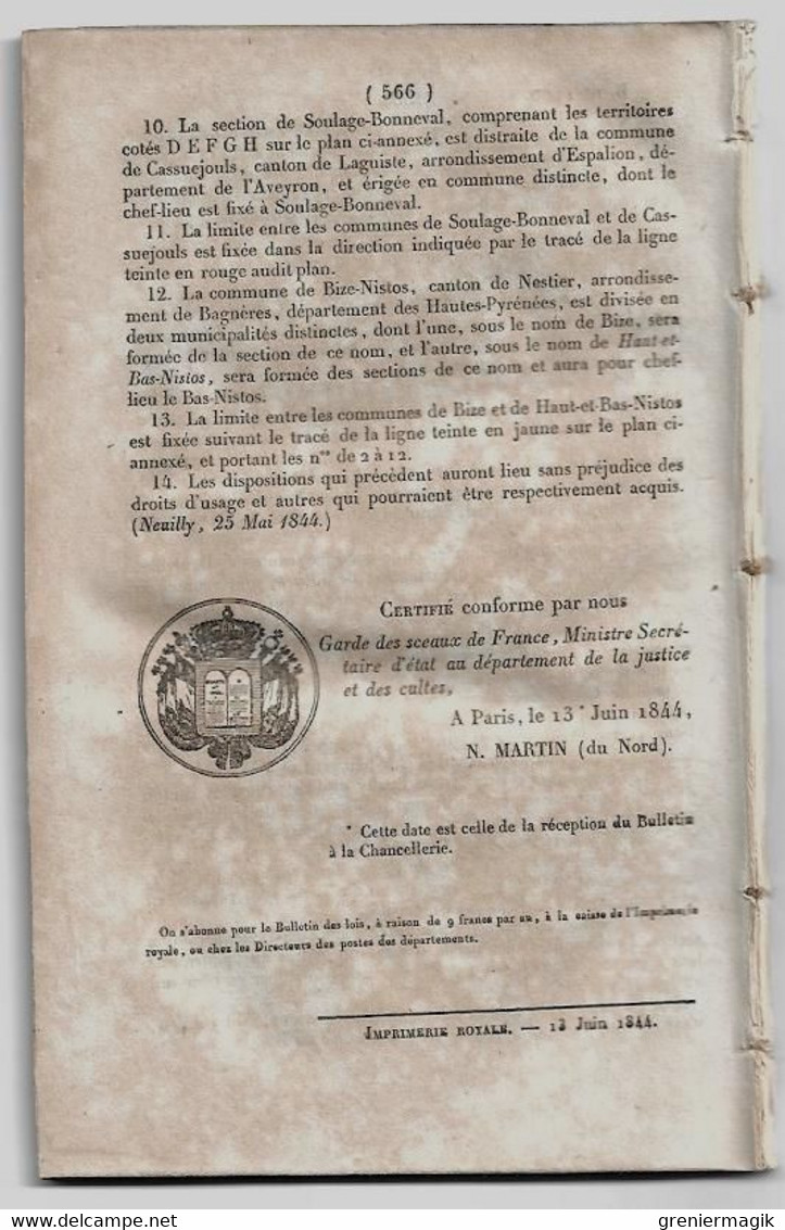 Bulletin des Lois 1100 1844 Administration et comptabilité des Corps de troupe (armée)/Travaux publics/Thomer-la-Sôgne