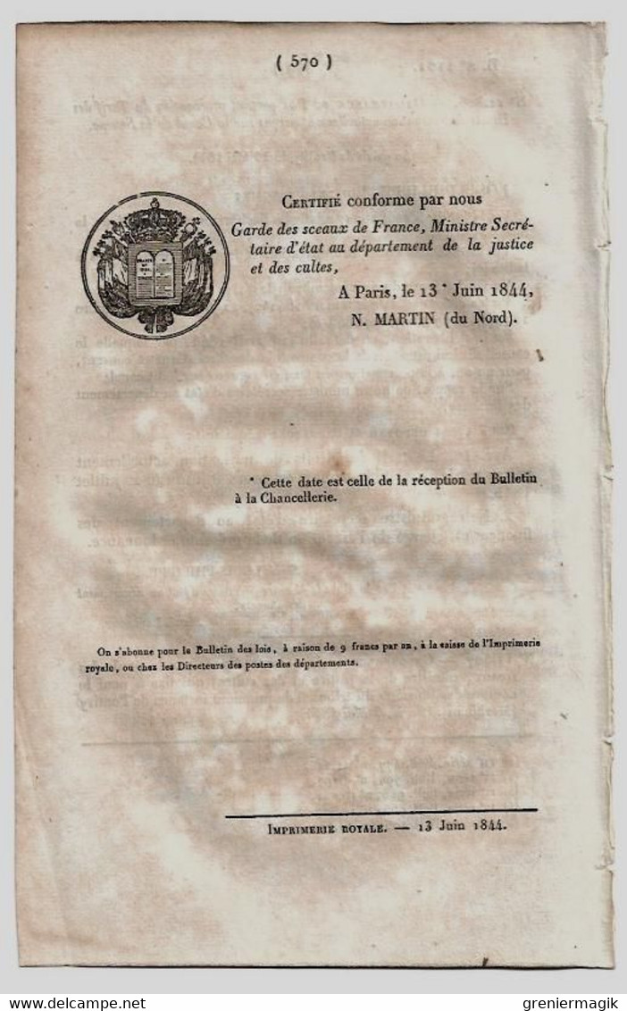 Bulletin Des Lois 1101 1844 Castillon Courry Gard/Cassagnes-Comtaux Aveyron/Canal De La Somme/Huissiers Pontivy - Décrets & Lois