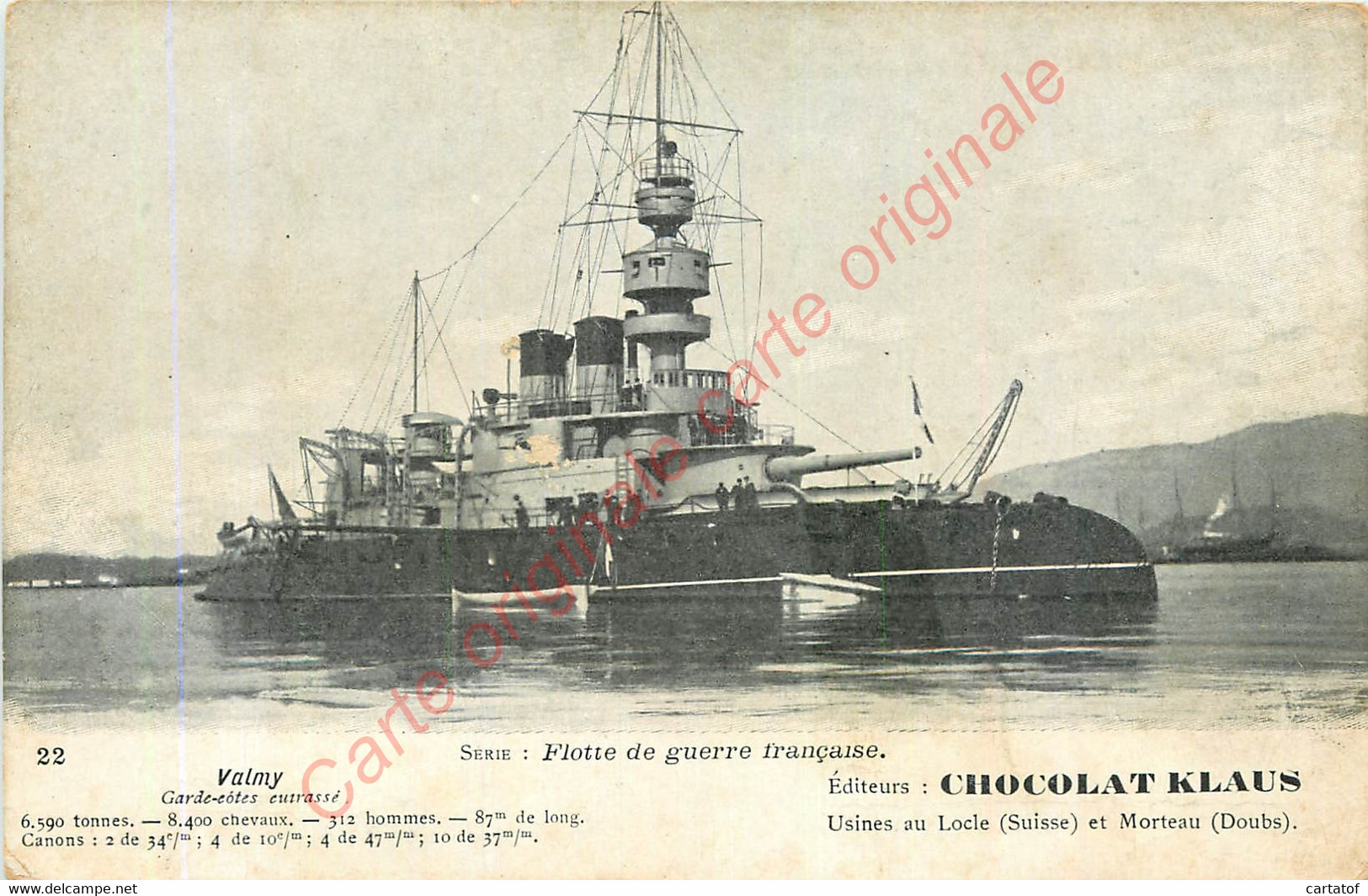 Cuirassé Garde-côte  VALMY . Flotte De Guerre Française . CPA CHocolat KLAUS ; - Guerra