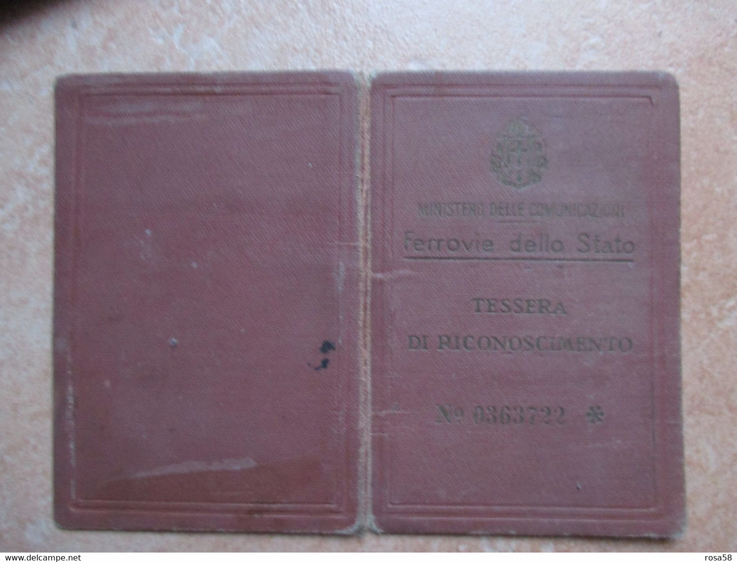 Italia TESSERA Riconoscimento Ferrovie Dello Stato Ministero Delle Comunicazioni 1935 Figlio Controllore - Europe