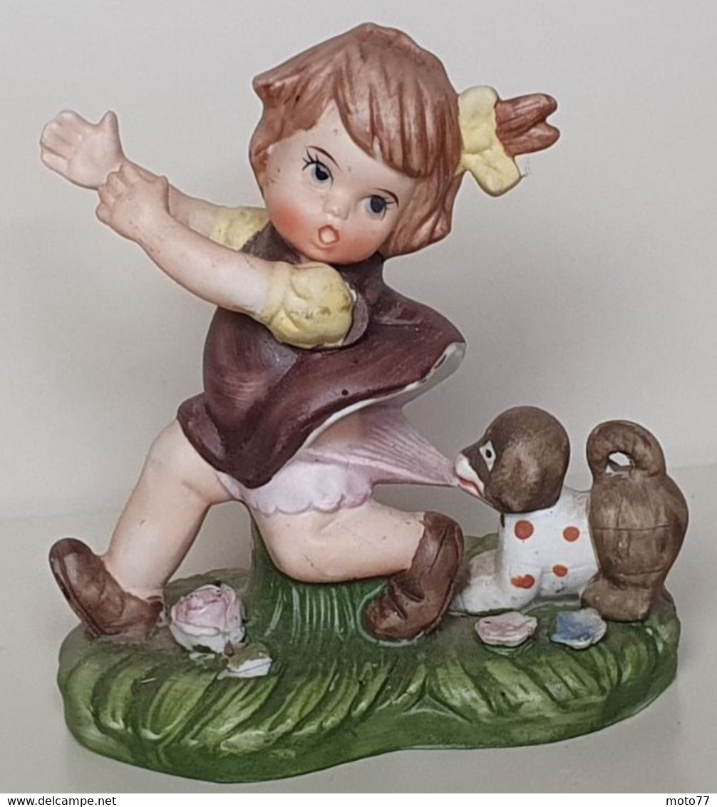 La Fille Au Chien Peint - Enfant - Robe Pinceau Peinture - STATUETTE - Bon état - 14 / Vers 1990 - Autres & Non Classés