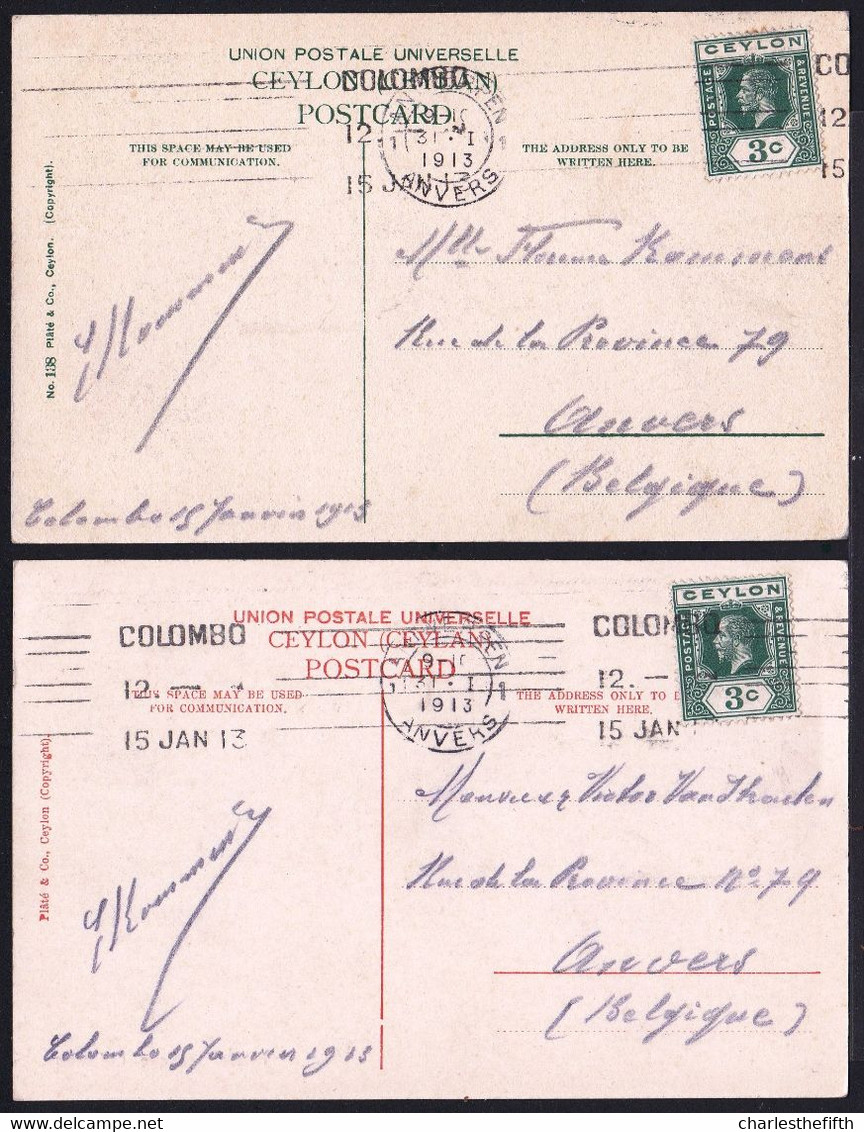 2 OLD BRITISH CEYLON OCCUPATION CARDS ( SRI LANKA ) - Natives - British Stamps At Reverse Side Present 1913 - Sri Lanka (Ceylon)