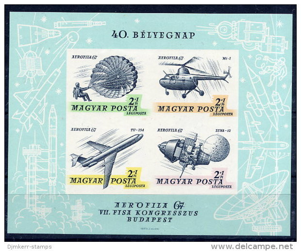 HUNGARY 1967 AEROFILA Exhibition Imperforate Block MNH / **.  Michel Block 59B - Blocks & Sheetlets