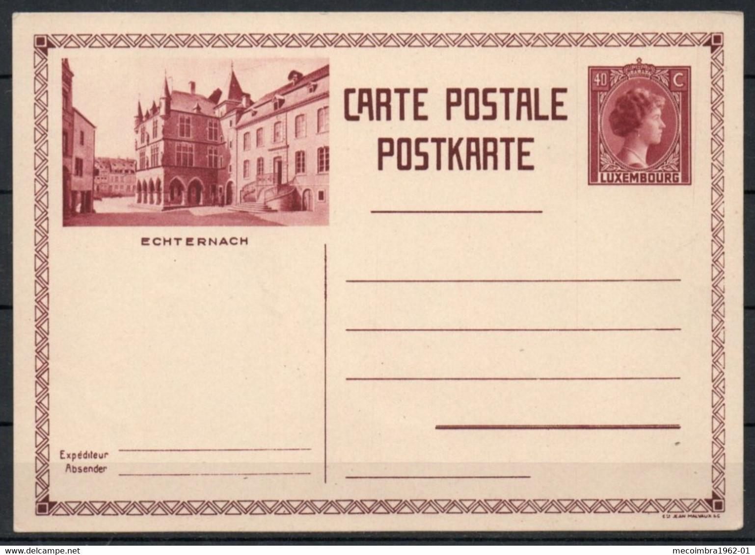 Luxembourg Entier Postaux 25.9.1931 - Echternach - Prifix N.° 103 40 C. Brun-Rouge - Stamped Stationery