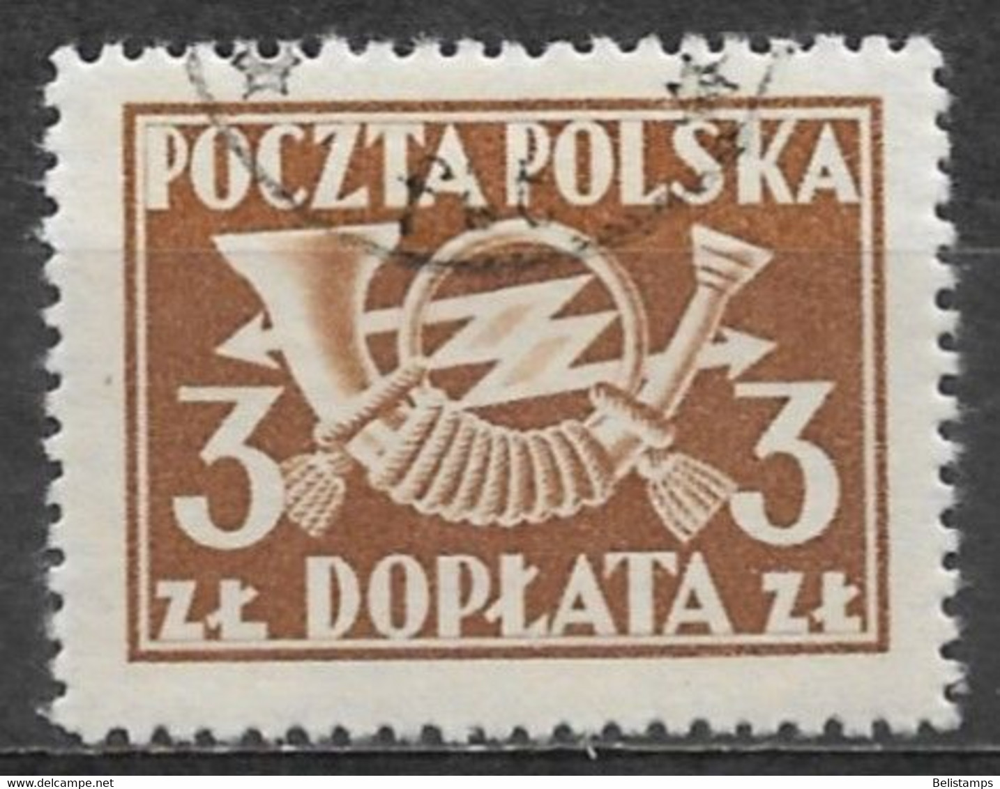 Poland 1946. Scott #J108 (U) Post Horn With Thunderbolts - Taxe