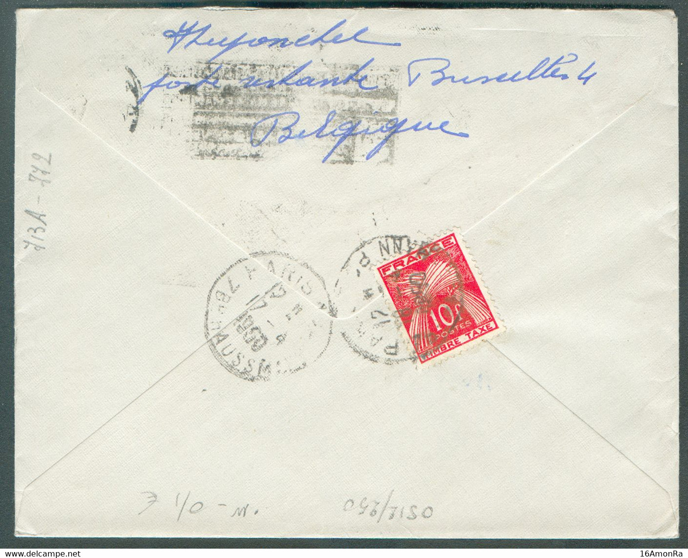 N°713A-772 - Affr. Composé à 6Fr80 Obl. Mécan. BRUXELLES 1 s/L.  Du 17-4-1950 Vers Paris Et Taxée à 10 Francs Par T-TX F - 1948 Exportación