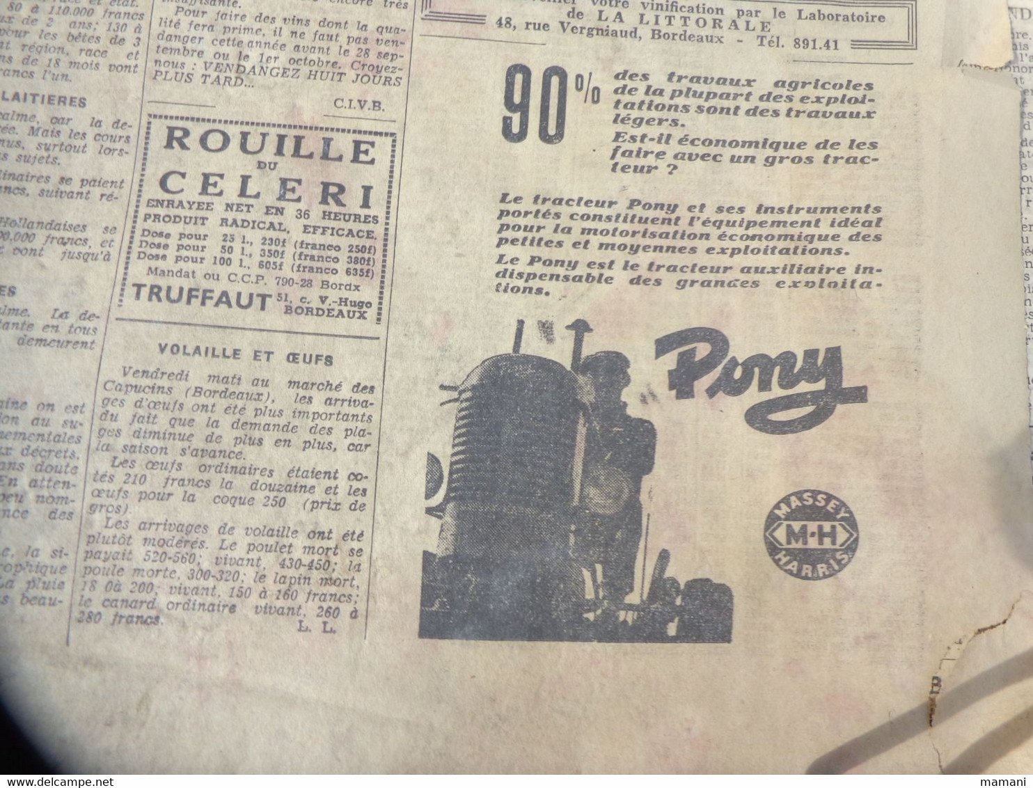 Lot D'articles Sur  Journaux 1953 -pub Voiture Vedette 54-tracteur Pony-john Deere-la Vache Qui Rit- Dessin Barberousse - 1950 à Nos Jours