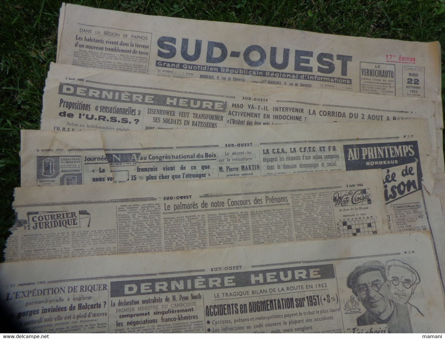 Lot D'articles Sur  Journaux 1953 -pub Voiture Vedette 54-tracteur Pony-john Deere-la Vache Qui Rit- Dessin Barberousse - Desde 1950