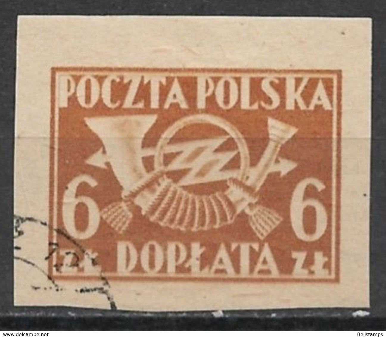 Poland 1946. Scott #J110 (U) Post Horn With Thunderbolts - Taxe