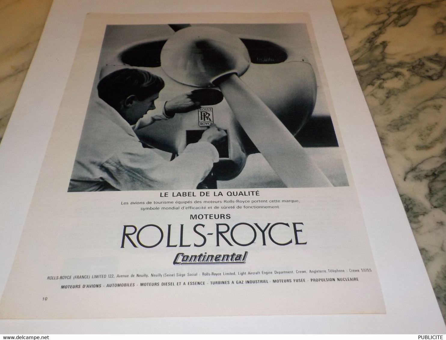 ANCIENNE PUBLICITE MOTEUR ROLLS ROYCE 1963 - Advertenties