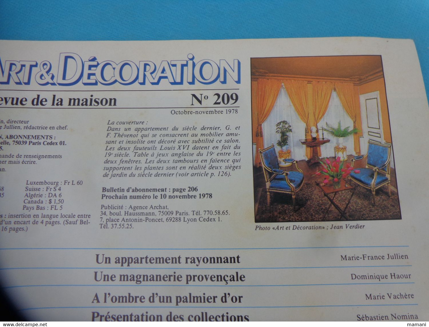 Art Et Decoration N° 209 Octobre Novembre 1978 - Casa & Decorazione