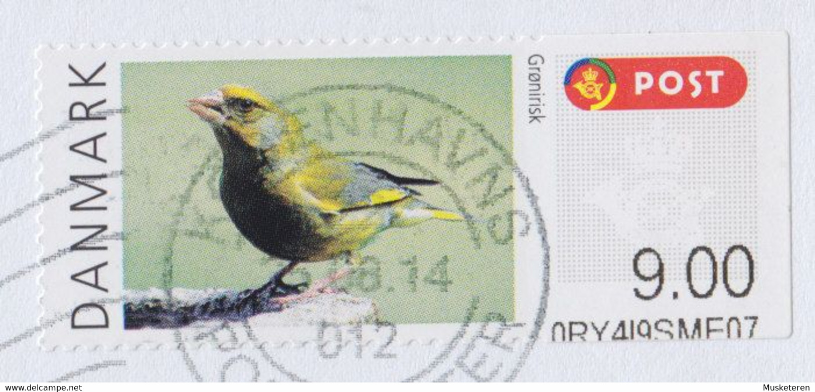 ERROR Variety 'Misplaced Maschine Print' ATM / Frama Label Bird Vogel Oiseau Grønirisk A PRIORITAIRE 2014 Cover Brief - Abarten Und Kuriositäten