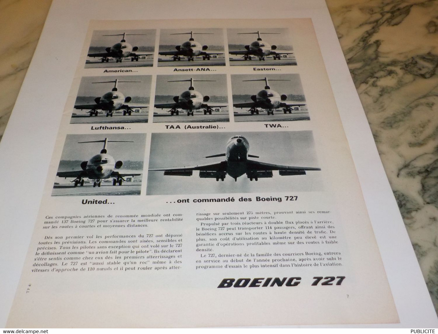 ANCIENNE PUBLICITE BOEING 727  1963 - Advertisements