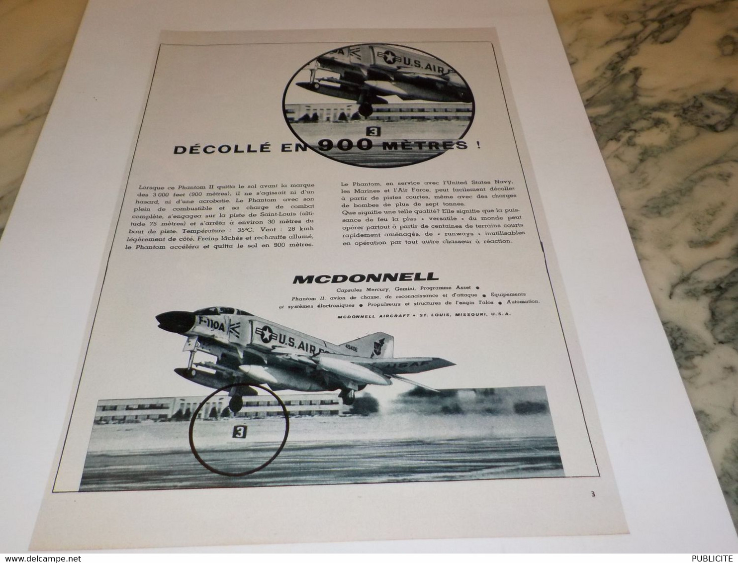 ANCIENNE PUBLICITE AVION DECOLLE EN 900 METRES PAR MC DONNELL  1963 - Werbung